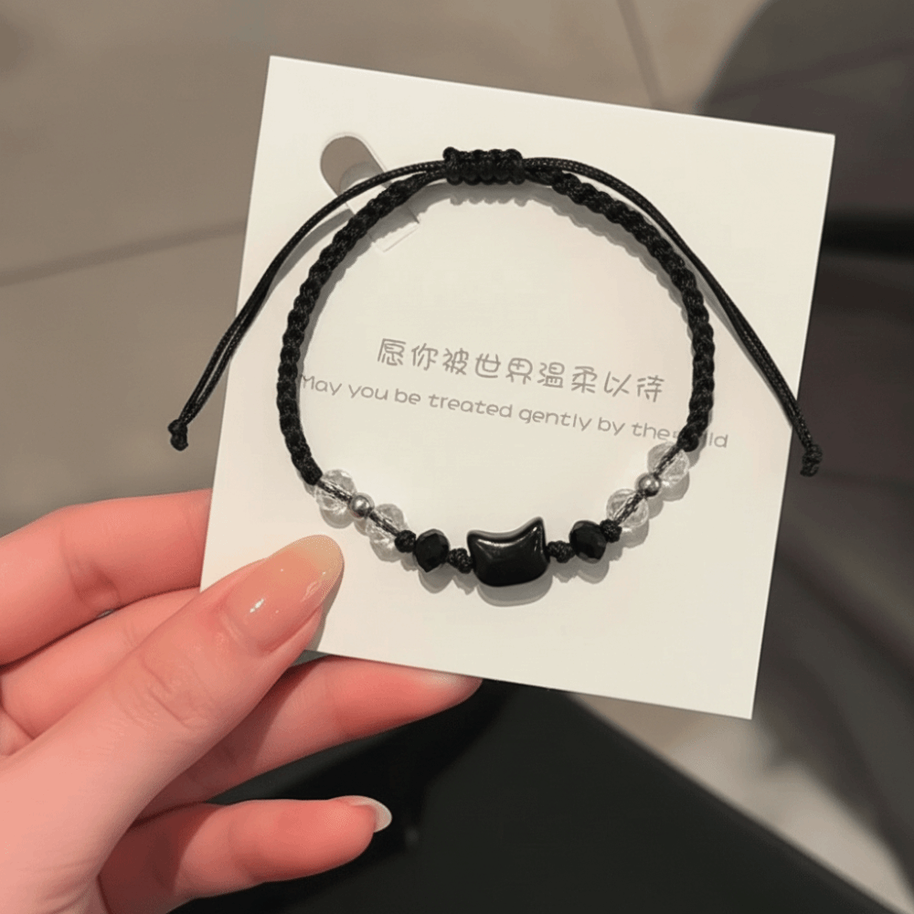 Cute Couple Bracelet with Minimalist Moonstone and Obsidian Design